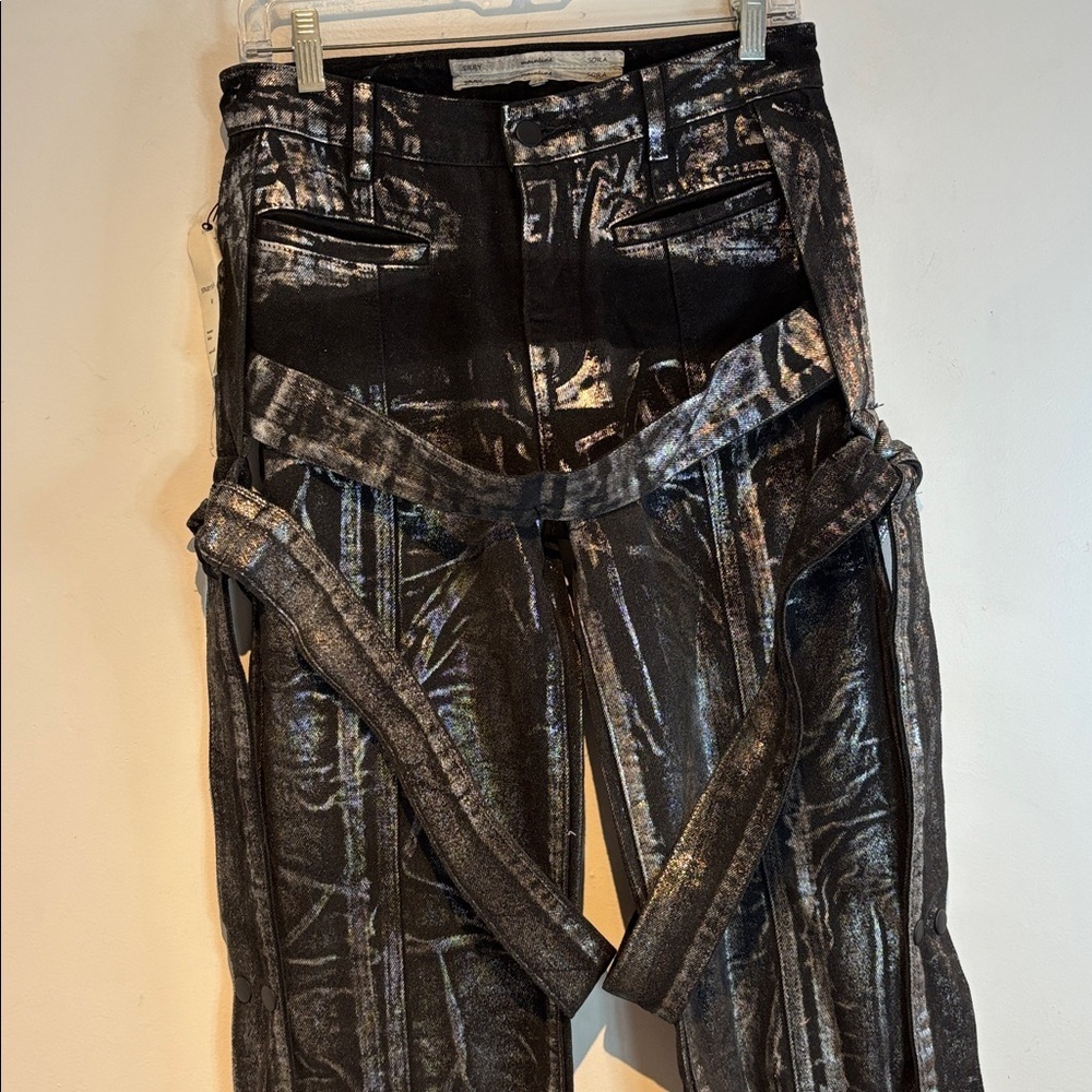 SRRY SORA Mainline Bondage Jeans  Black Silver Coated Denim Luxury Avant Gard 28 - Picture 4 of 14